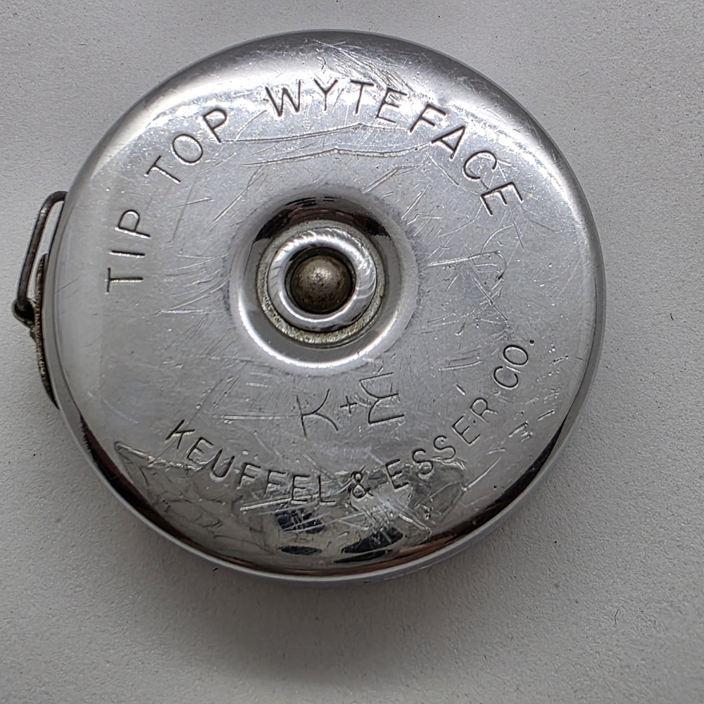 Vintage Keuffel & Esser Tip Top Wyteface Stainless Tape Measure 1/4 & 1/8
